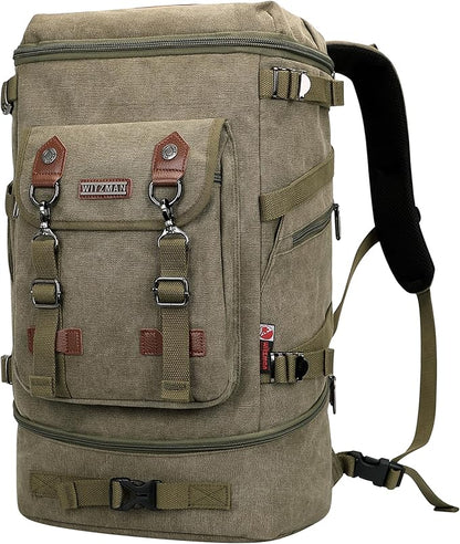WITZMAN Travel Backpack for Men Women Canvas Backpack Carry on Luggage Rucksack Convertible Duffel Bag Large (A568 Army Green)