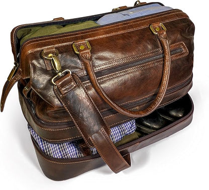 Leather Duffle Adventure Bag Weekender Travel Luggage with Shoe Compartment