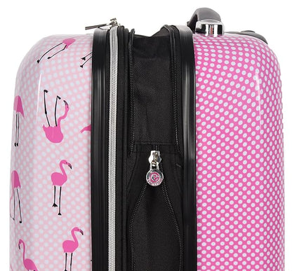 Betsey Johnson 26 Inch Checked Luggage Collection - Expandable Scratch Resistant (ABS + PC) Hardside Suitcase - Designer Lightweight Bag with 8-Rolling Spinner Wheels (Flamingo Strut)