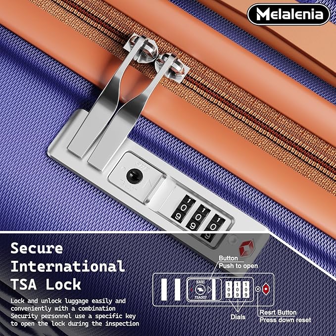 Melalenia Luggage Sets 7 Piece Hard Shell Carry on Suitcase with Spinner Wheels and TSA Lock, Lightweight Travel Duffel Bag for Women, Men, Navy Brown