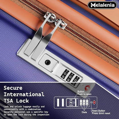 Melalenia Luggage Sets 7 Piece Hard Shell Carry on Suitcase with Spinner Wheels and TSA Lock, Lightweight Travel Duffel Bag for Women, Men, Navy Brown