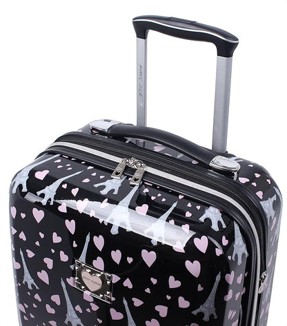Betsey Johnson 30 Inch Checked Luggage Collection - Expandable Scratch Resistant (ABS + PC) Hardside Suitcase - Designer Lightweight Bag with 8-Rolling Spinner Wheels