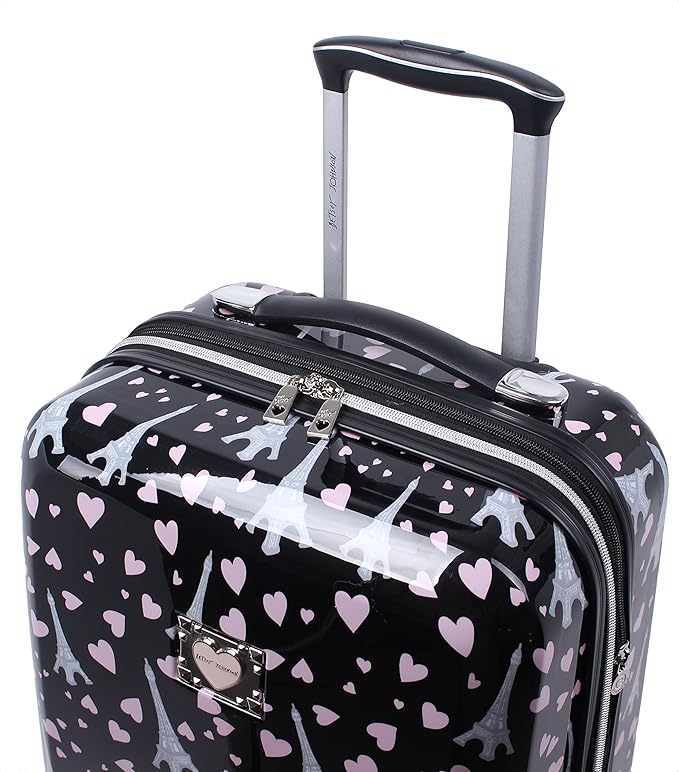 Betsey Johnson Designer Luggage Collection - Expandable 3 Piece Hardside Lightweight Spinner Suitcase Set - Travel Set includes 20-Inch Carry On, 26 inch and 30-Inch Checked Suitcase (Paris Love)
