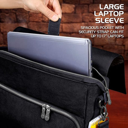 ENHANCE Collector's Edition RPG Player's Essentials DND Bag - Dragon Hide Exterior Messenger Bag Fits 2-4 Books, Binders, Dice & Accessories, with 17 inch Laptop Slot, Battlemap Straps (Dragon Black)