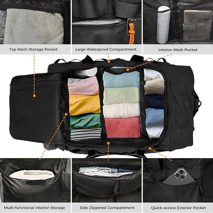 Rolling Duffel Bag with 3 Wheels, 110L-120L Expandable Foldable Travel Duffel, 28" No-Sag Design Waterproof Carry On Luggage, Lightweight Weekender Bag for Men Women, Camping/Cargo/Air Travel