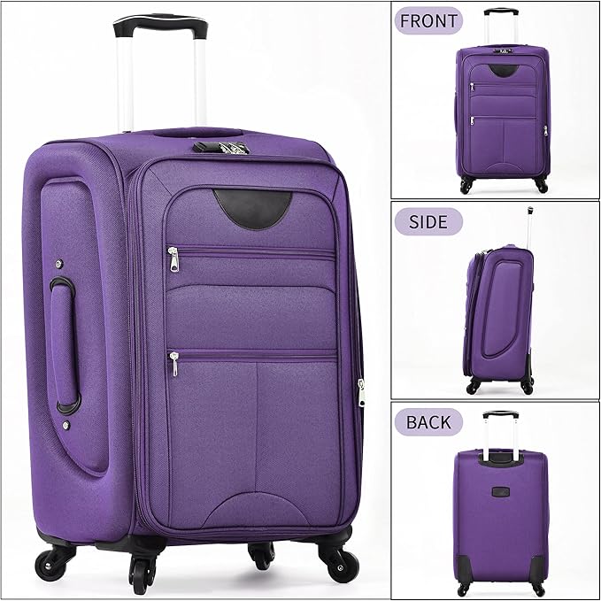Merax Luggage Set, Softside Suitcase 3 Piece, Expandable Lightweight Luggage Sets with Duffel Bag 22" 26" 30" Suitcase with Wheels TSA Lock,Purple