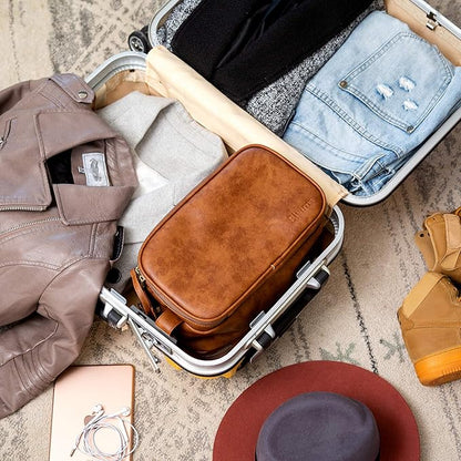 Elviros Travel Toiletry Bag for Men, Shaving Dopp Kit Water-resistant Bathroom Small Toiletries Organizer PU Leather Cosmetic Bags