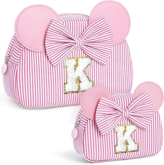 Initial Makeup Bag Birthday Gifts for 2 3 4 5 6 7 Years Old Girl Kid Christmas Gifts for Kids Cosmetic Bags Travel Toiletry Bag for Girls Sister Daughter Stocking Stuffers for Kids Girl Pink K