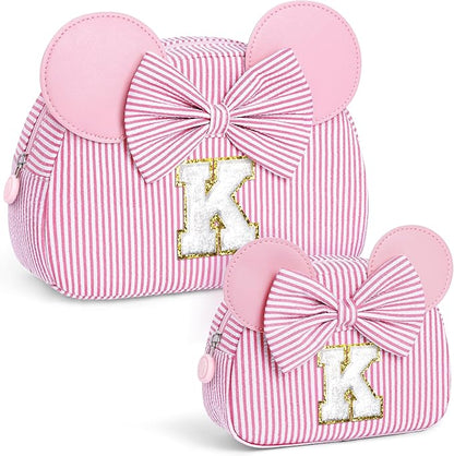 Initial Makeup Bag Birthday Gifts for 2 3 4 5 6 7 Years Old Girl Kid Christmas Gifts for Kids Cosmetic Bags Travel Toiletry Bag for Girls Sister Daughter Stocking Stuffers for Kids Girl Pink K