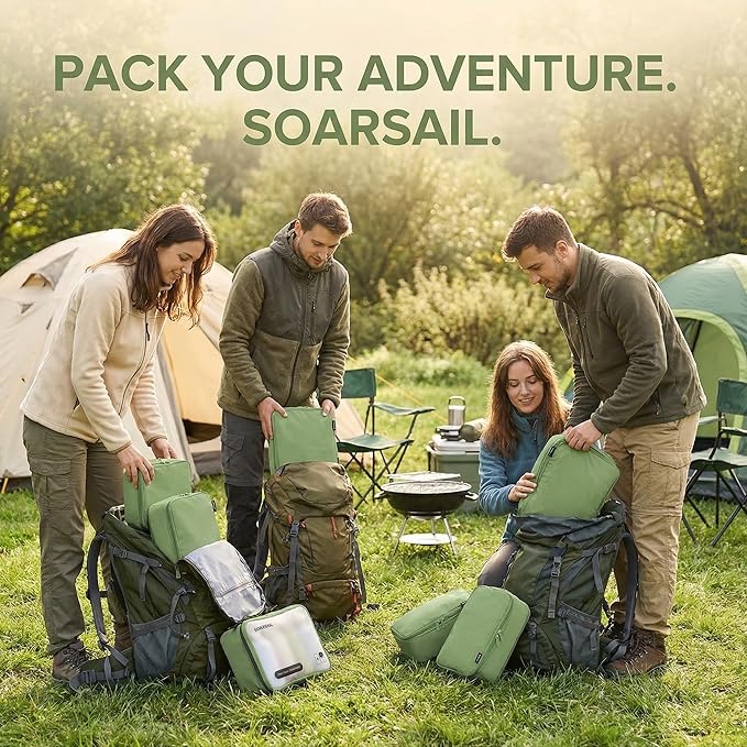 Compression Packing Cubes for Travel, 6-Piece Set (L/M/S), Double-Zip Luggage Organizers with Mesh Panels, Space-Saving Clothes Storage Bags for Suitcase & Carry-On (6 Pack, Forest Green)