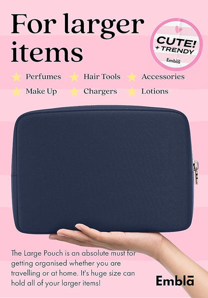 Embla Makeup Bag Travel Cosmetics Pouch and Toiletry Bag, Nylon Zipper Pouch Purse, Cute Make Up Organizer Storage Tote for Women Girls, Travel Skincare Case, Large Makeup Bags, Sapphire