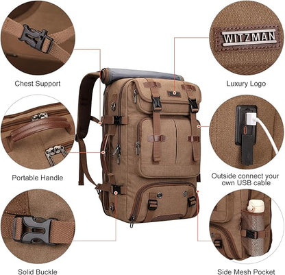 WITZMAN Travel Backpack for Men 40L Large Carry-on Airline Approved Convertible 3 in 1 laptop Bags Fit 17 inch(A8013 Brown)