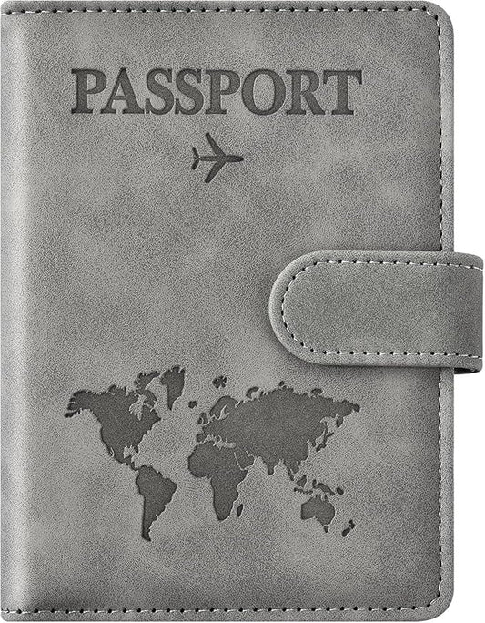 Passport Holder for Travel Women and Men RFID Passport Holder with Card Slots Holder Passport Case Passport cover Passport Wallet Travel Essentials and Accessories (Buckle, Grey)