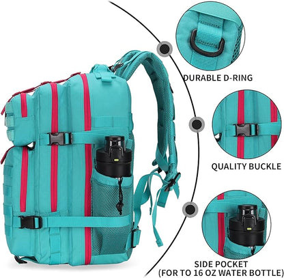 25L Tactical Military Backpack Small Travel Rucksack for Men and Women Assault Pack Bug Out Bag Molle Daypack Gym Backpack with Bottle Holder (Neon Teal)