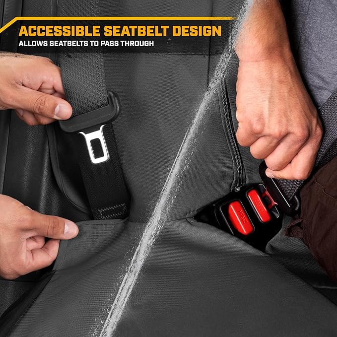 CAT Gray Rear Seat Cover for Cars, SUVs & Small Trucks – Heavy-Duty Oxford Canvas – 60/40 Split Bench Protector – Durable Back Seat Cover for Pets, Travel & Daily Use – Car & Truck Interior Accessory