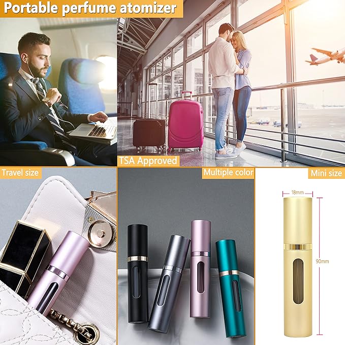 Perfume Travel Refillable Atomizer - 3-Pack 5ML Pocket Perfume Atomizer, Travel Perfume Atomizer Refillable Perfume Spray Bottle (Gold & Gray & Silver)