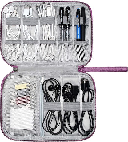 SELLYFELLY Travel Electronics Organizer Portable Cable Organizer Bag for Storage Electronic Accessories Case for Cord,Phone,Charger,Flash Drive (Purple)