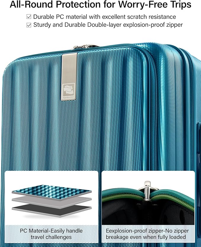 Hanke 26 Inch Expandable Luggage Top Opening Checked Bag Luggage Hard Shell Suitcases with Wheels Lightweight Travel Luggage Heavy Duty Luggage Suitcase with Lock for Woman Men-Caribbean Blue