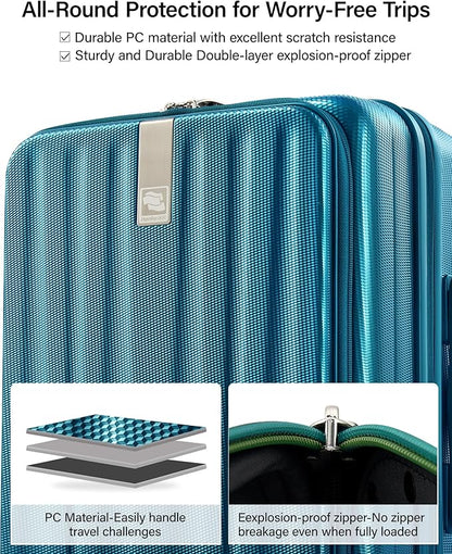 Hanke 20 Inch Expandable Carry On Luggage Airline Approved Top Opening Hard Shell Suitcases with Wheels Lightweight Travel Luggage Carry On Suitcase for Woman Men-Caribbean Blue