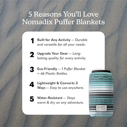 Nomadix Puffer Blanket – Water-Resistant, Eco-Friendly Insulated Blanket with Snaps for Camping, Beach, and Travel, Made from Recycled Materials