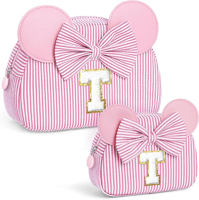 Initial Makeup Bag | Makeup Bags | Travel Cosmetic Bag | Birthday Gifts for Girls | Christmas Gifts for Kids | Birthday Gift for 4 5 6 7 8 9 10 11 12 13 Years Old Girl | Pink T