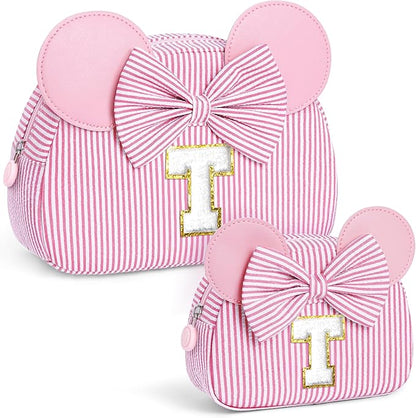 Initial Makeup Bag | Makeup Bags | Travel Cosmetic Bag | Birthday Gifts for Girls | Christmas Gifts for Kids | Birthday Gift for 4 5 6 7 8 9 10 11 12 13 Years Old Girl | Pink T