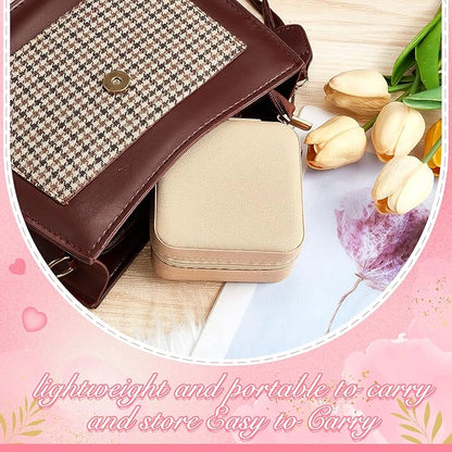 Taiyin 12 Pcs Travel Jewelry Case Box Bridesmaid Gifts Bulk Travel Jewelry Cases Boxes Small Jewels Organizers Mini Accessories Ornaments Storage for Women Girls Wedding Gifts (Beige)