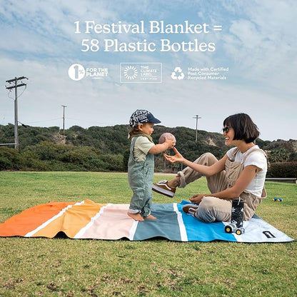 Nomadix Festival Blanket - Perfect for Picnics, Camping, & Lawn Seating - Plush Top & Water Resistant Base - Made with Post Consumer Recycled Materials - Stripes Retro - 60:x 72"