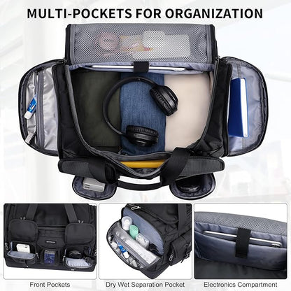 WITZMAN Duffle Bag for Men Large Carry On Travel Mens Weekender Overnight Bags with Shoes Compartment for Sports Gym(B723 Black)
