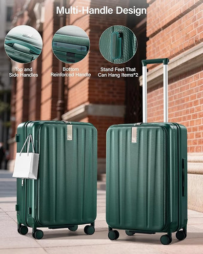 Hanke 24 Inch Expandable Luggage Top Opening Checked Bag Luggage Hard Shell Suitcases with Wheels Lightweight Travel Luggage Medium Suitcase with Lock for Woman Men-Blackish Green