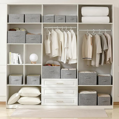 Linen Folding Storage Bins, 3 Pack Large Storage Baskets, Washable, Clothing Storage Bins with Handle, Closet Organizer for Storage Sweater,Sheets(dark grey, 18½"x13½"x8½")
