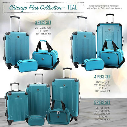 Travelers Club Chicago Hardside Expandable Spinner Luggage, Teal, 5 Piece Set