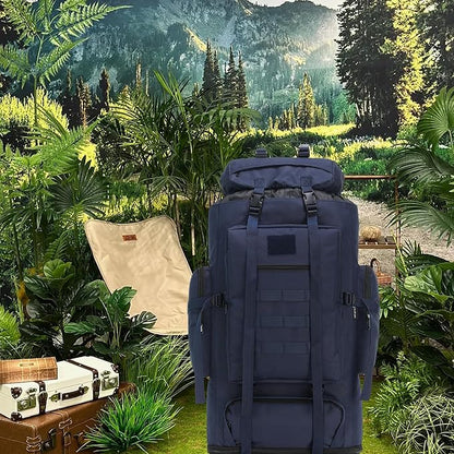 100L Hiking Camping Backpack MOLLE Rucksack Waterproof Daypack (Blue)