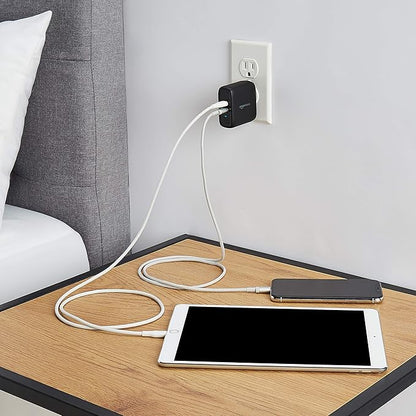Amazon Basics 36W Two-Port USB-C Wall Charger (18W per Port) with Power Delivery PD for Tablets & Phones (iPhone 15/14/13/12/11/X, iPad, Samsung, and More), Non-PPS, 2.34 x 2.21 x 1.09 inches, Black