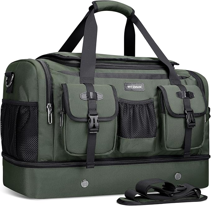 WITZMAN Duffle Bag for Men Large Carry On Travel Mens Weekender Overnight Bags with Shoes Compartment for Sports Gym(B723 Army Green)