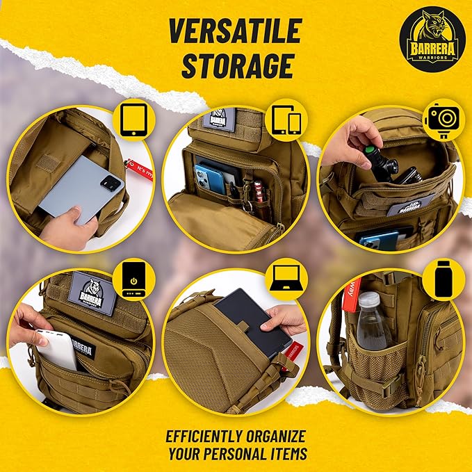 25 L Tactical Backpack: durable military-style backpack with MOLLE system for daily carry, travel, gym, hiking, hunting, camping, and outdoor sports. (COYOTE BROWN)