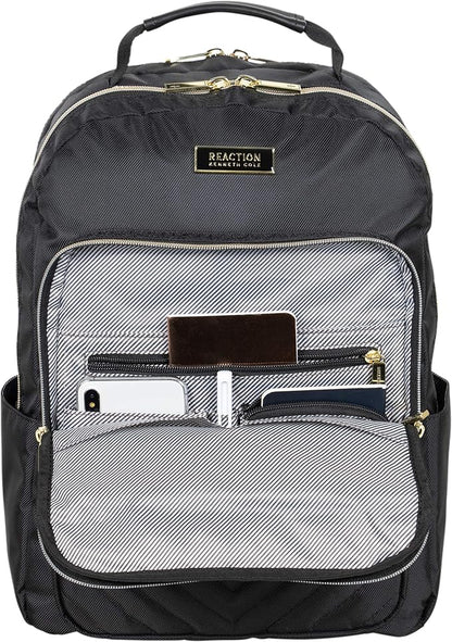 Kenneth Cole REACTION Madison Square Lightweight Hardside Chevron Expandable Spinner Luggage, Black, 2-Piece (20" Carry On + Backpack)