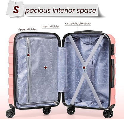 AnyZip Luggage Sets 3 Piece Hardshell Suitcase Set PC ABS Lightweight Travel Suitcases with 4 Double Spinner Wheels TSA Lock 20 24 28 Inch Pink