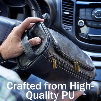 MINARAI-Mens Toiletry Bag with Razor Case– Premium Leather-Look Hygiene Bag for men with Wide-Open Access, Hanging Design, and Strong Structure– Built for Travel, Gym, and Everyday Organization– BLACK