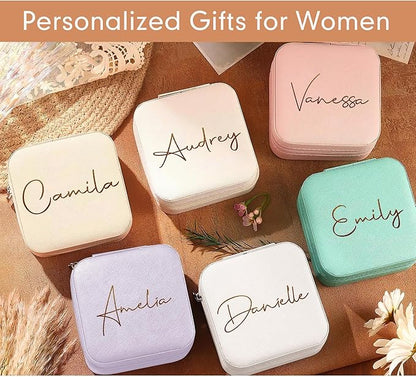DayOfShe Personalized Name Jewelry Box Christmas Stocking Stuffers for Teenagers Girls Women Gifts, Custom Small Travel Jewelry Case for Wedding Gifts Bridesmaid Proposal Gifts