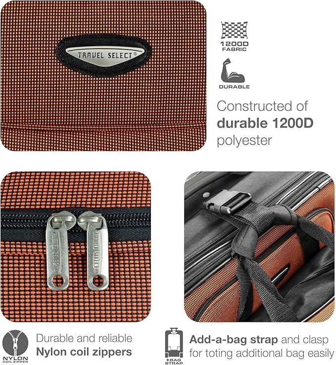 Travel Select Amsterdam Softside Expandable Luggage with Rolling Wheels, Orange, 8-Piece Set (15/21/25/29) with Packing Cubes