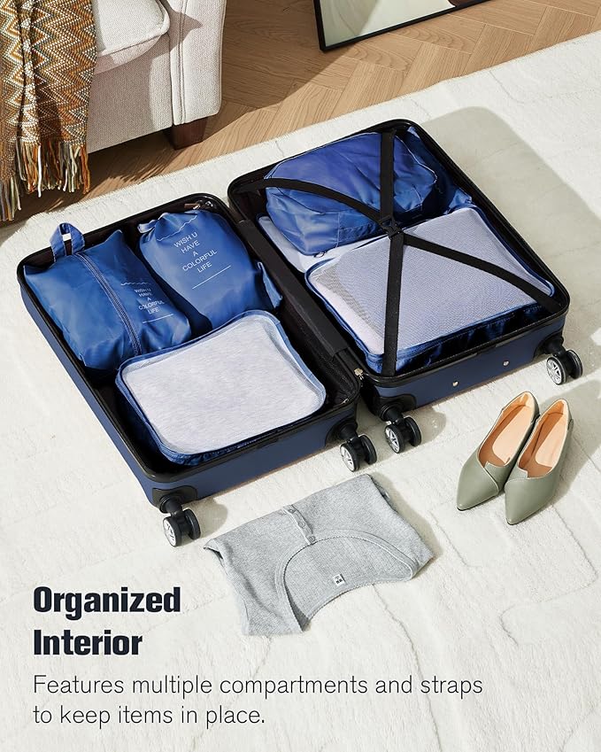 10 Piece Luggage Sets, 3 Piece Suitcase Set, 20 inch Carry on Luggage, 24 inch and 28 inch Checked Luggage with 7PC Packing Bags