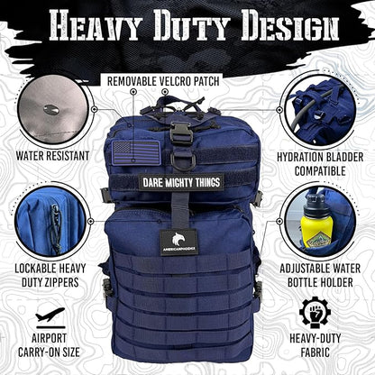 AMERICANPHOENIX 45L Elite Tactical Backpack | 3X Stronger Work & Military Backpack | Water Resistant and Heavy Duty | 3 Day MOLLE Bug Out Bag (Atlantic Blue)