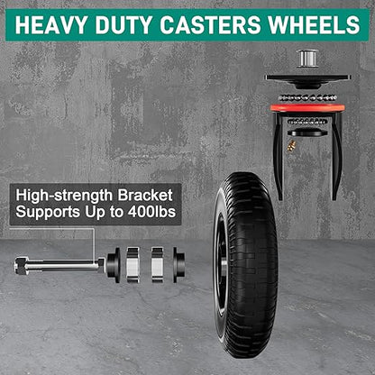8 Inch Caster Wheels Set of 4 (2 Swivel & 2 Fixed), 800lb Total Capacity, Heavy Duty Plate Casters with Solid Rubber Knobby Tread for Workbench, Cart, Dolly, Trolley, Wagon, and Outdoor Use