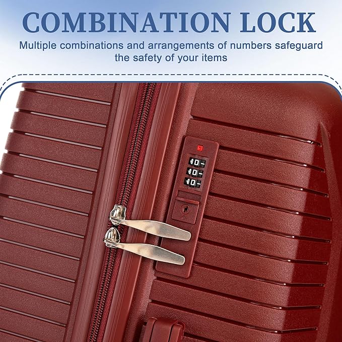 Merax 3 Piece Expandable Hardshell ABS Luggage Sets with Double Spinner, Travel Suitcases with TSA Lock, Red, 20/24/28 Inch