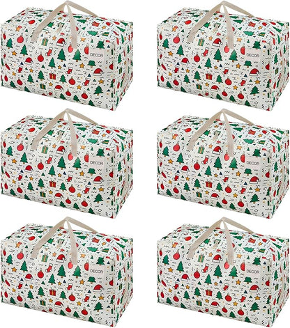 VENO 6 Pack Moving Bags and Large Christmas Decoration Storage Bins with lids. Alternative to Moving Boxes, Packing Supplies for College. Heavy Duty Totes (Jingle Mix, 6 Pack)