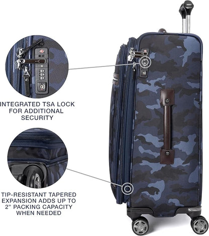 Travelpro Platinum Elite Softside Expandable Checked Luggage, 8 Wheel Spinner Suitcase, TSA Lock, Men and Women, Navy Camouflage, Checked Medium 25-Inch