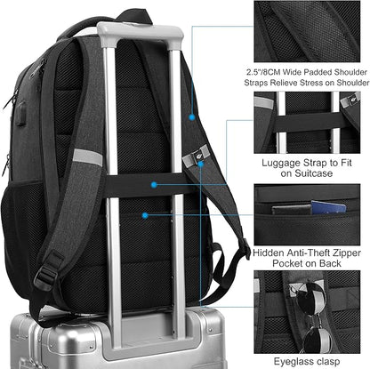 17.3 Inch Laptop Backpack, School Backpack,Large TSA Travel Carry on Backpack,College Student Bookbag with USB Port,Teenagers Water Resistant Computer Bagpack Gift for Men Women,Grey