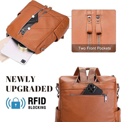 Genuine Leather Backpack Purse for Women: Fashion Ladies Convertible Backpack Designer Shoulder Handbag for Travel