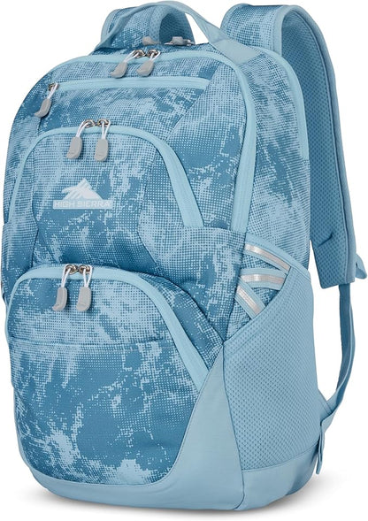 High Sierra Swoop Backpack, Lightweight Bookbag, Large Main Compartment + External Accessory Pockets, Separate Laptop Pocket, Dual Water Bottle Pockets, Fits most 17” Laptops, 30L Capacity, Blue Waves